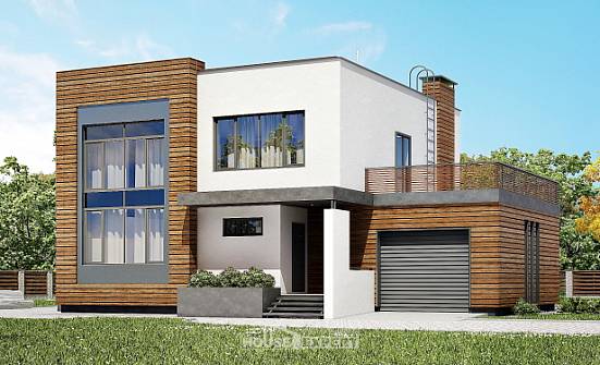 220-003-П Проект двухэтажного дома и гаражом, красивый коттедж из блока Нижний Тагил | Проекты домов от House Expert