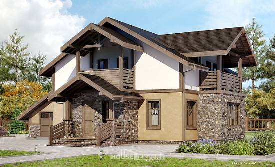 180-011-Л Проект двухэтажного дома с мансардой и гаражом, классический коттедж из бризолита Нижний Тагил | Проекты домов от House Expert