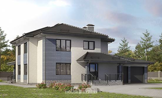 340-005-П Проект двухэтажного дома и гаражом, классический дом из арболита Нижний Тагил | Проекты домов от House Expert