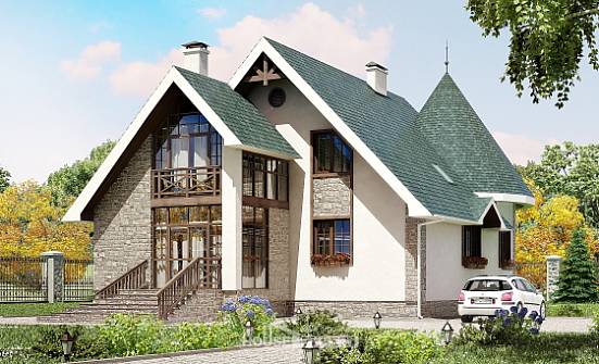 170-003-Л Проект двухэтажного дома мансардой, уютный коттедж из газобетона Нижний Тагил | Проекты домов от House Expert