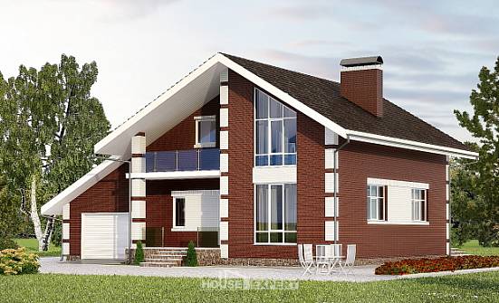 180-001-Л Проект двухэтажного дома с мансардой, гараж, бюджетный дом из газобетона Нижний Тагил | Проекты домов от House Expert