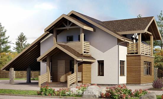 155-010-Л Проект двухэтажного дома с мансардой, гараж, классический домик из бризолита Нижний Тагил | Проекты домов от House Expert
