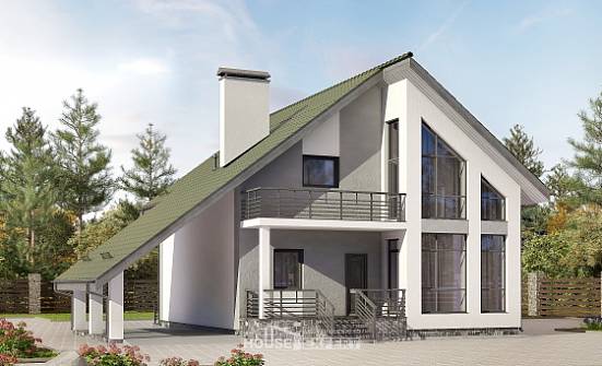 170-009-Л Проект двухэтажного дома мансардой и гаражом, простой домик из бризолита Нижний Тагил | Проекты домов от House Expert