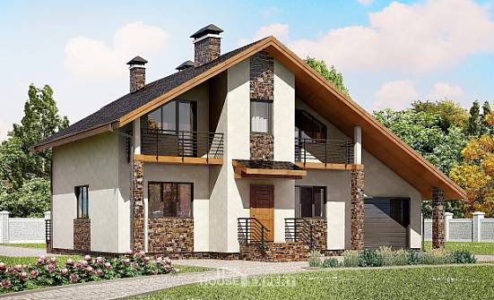 180-008-П Проект двухэтажного дома мансардой, гараж, просторный домик из пеноблока Нижний Тагил | Проекты домов от House Expert