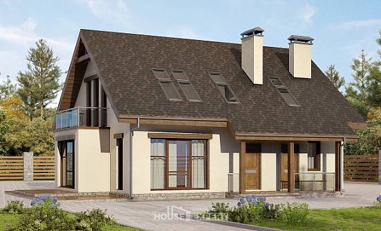 155-012-Л Проект двухэтажного дома с мансардным этажом, классический домик из теплоблока Нижний Тагил | Проекты домов от House Expert