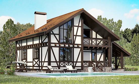 155-002-П Проект двухэтажного дома с мансардой, гараж, экономичный коттедж из газобетона Нижний Тагил | Проекты домов от House Expert