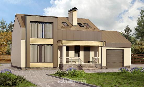 150-015-Л Проект двухэтажного дома мансардный этаж, гараж, скромный домик из теплоблока Нижний Тагил | Проекты домов от House Expert