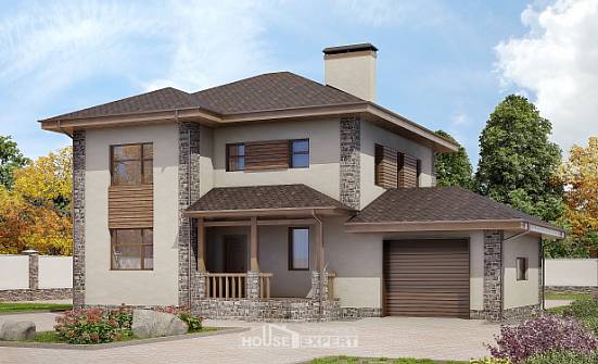 185-004-П Проект двухэтажного дома и гаражом, уютный коттедж из керамзитобетонных блоков Нижний Тагил | Проекты домов от House Expert
