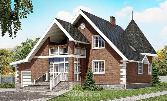 220-002-Л Проект двухэтажного дома мансардой и гаражом, классический загородный дом из бризолита Нижний Тагил | Проекты домов от House Expert