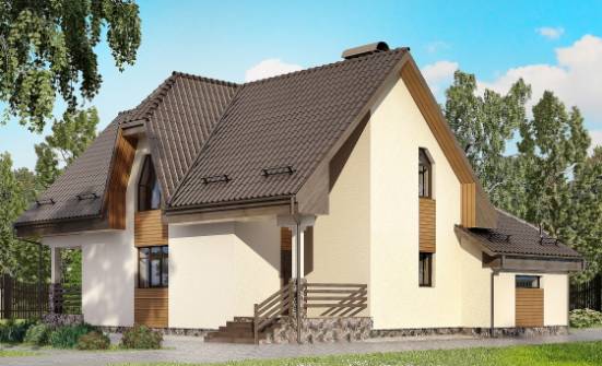 150-001-Л Проект двухэтажного дома с мансардой, гараж, компактный домик из теплоблока Нижний Тагил | Проекты домов от House Expert