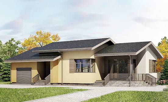 135-002-Л Проект одноэтажного дома и гаражом, уютный дом из поризованных блоков Нижний Тагил | Проекты домов от House Expert