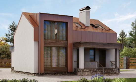 120-004-Л Проект двухэтажного дома мансардой, современный коттедж из теплоблока Нижний Тагил | Проекты домов от House Expert