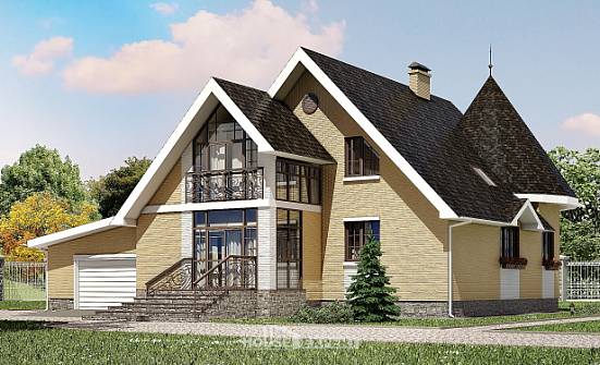 250-001-Л Проект двухэтажного дома с мансардным этажом и гаражом, средний домик из пеноблока Нижний Тагил | Проекты домов от House Expert