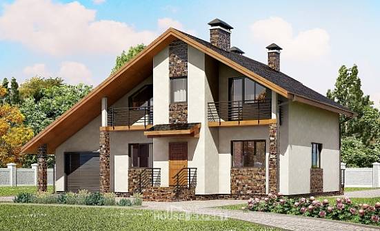 180-008-Л Проект двухэтажного дома с мансардой и гаражом, уютный коттедж из блока Нижний Тагил | Проекты домов от House Expert