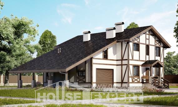 250-002-Л Проект двухэтажного дома с мансардным этажом, гараж, средний домик из кирпича Нижний Тагил, House Expert