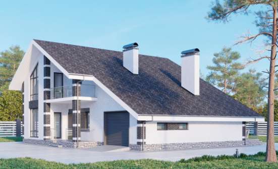 190-008-П Проект двухэтажного дома мансардой, гараж, простой дом из бризолита Нижний Тагил | Проекты домов от House Expert