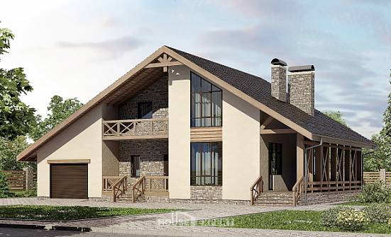 265-001-Л Проект двухэтажного дома с мансардой и гаражом, классический коттедж из теплоблока Нижний Тагил | Проекты домов от House Expert