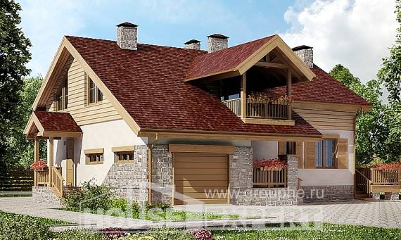 165-002-П Проект двухэтажного дома мансардой и гаражом, компактный коттедж из теплоблока Нижний Тагил, House Expert