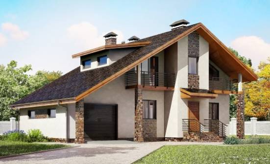 180-008-Л Проект двухэтажного дома с мансардой и гаражом, уютный коттедж из блока Нижний Тагил | Проекты домов от House Expert