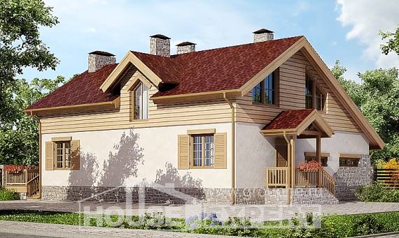 165-002-П Проект двухэтажного дома мансардой, гараж, небольшой коттедж из теплоблока Нижний Тагил, House Expert
