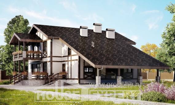 250-002-Л Проект двухэтажного дома мансардой, гараж, классический домик из кирпича Нижний Тагил, House Expert