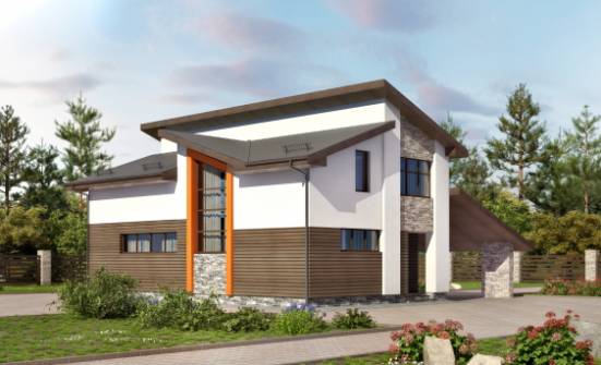 200-010-П Проект двухэтажного дома мансардой, гараж, простой домик из блока Нижний Тагил | Проекты домов от House Expert